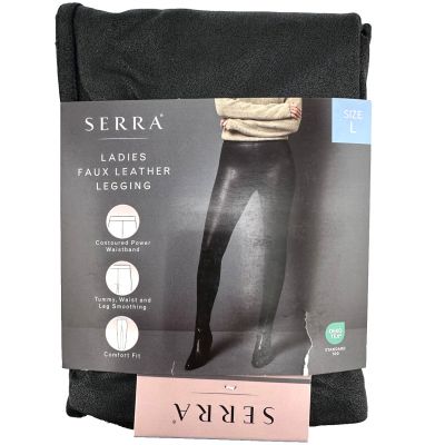 Serra Ladies 1 Pk Faux Leather Legging in Black, Size Large, New